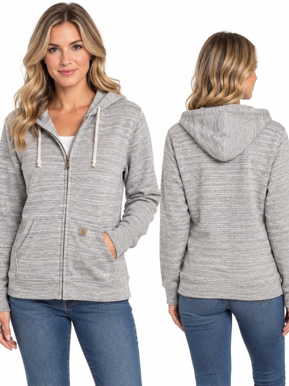 Carhartt Women's Heather Gray Zip Hoodie with Drawstring